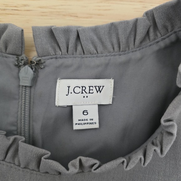 J Crew Dress Womens 6 Gray Sleeveless Ruffle Neck‎ Sheath Office Career Work - Picture 3 of 6